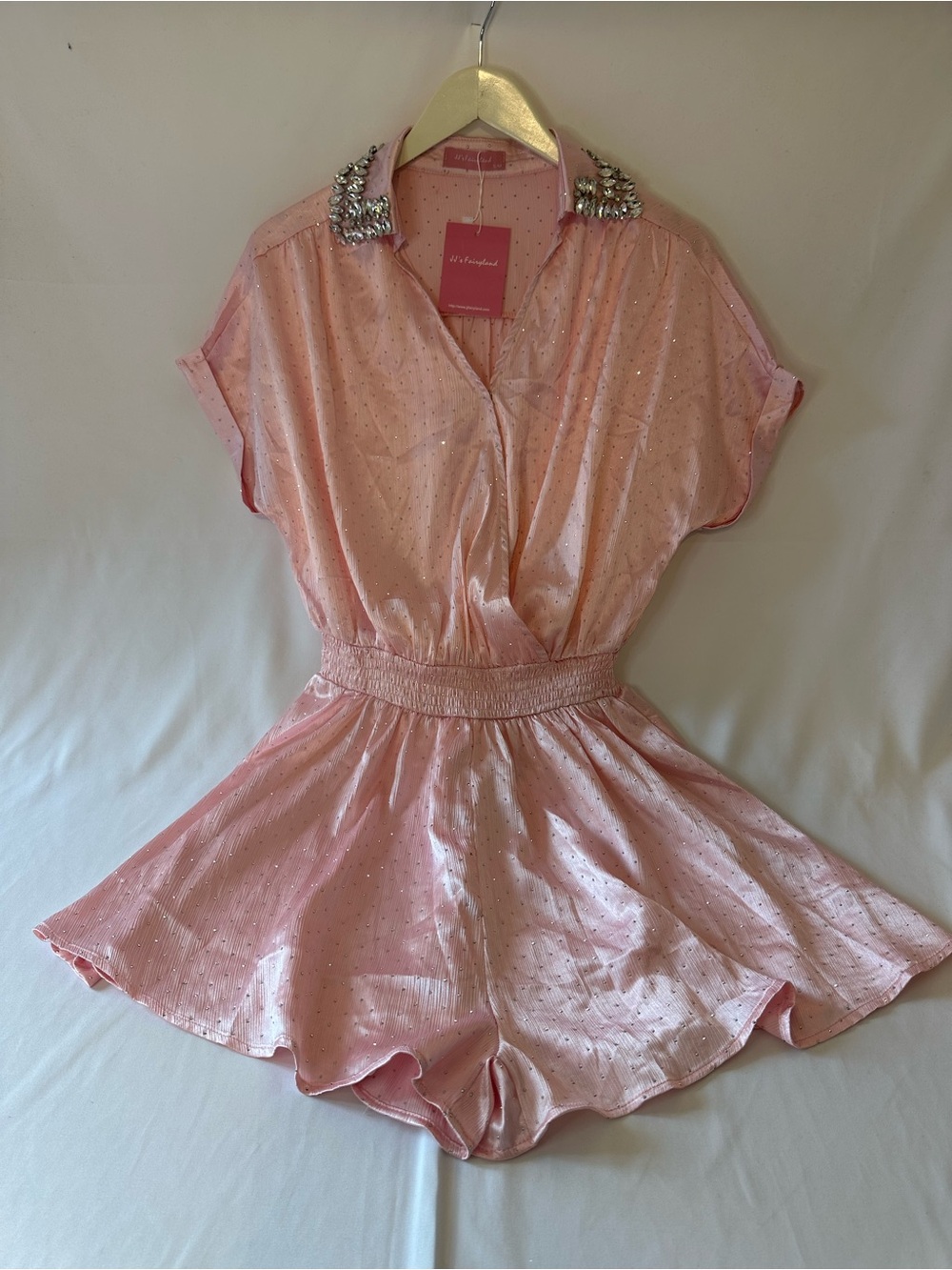 Blush Pink Jeweled Collar Satin Romper